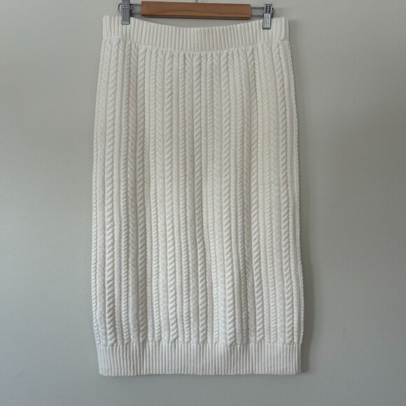 Banana Republic Cream  Cable Knit Midi Skirt With Ribbed Hemline - M - Picture 11 of 11